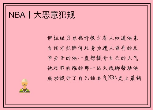 NBA十大恶意犯规